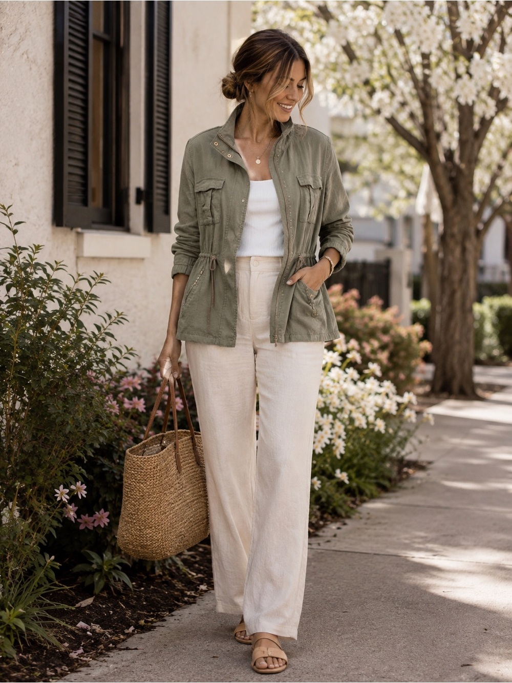Old Navy Olive Green Linen Utility Jacket  Size M